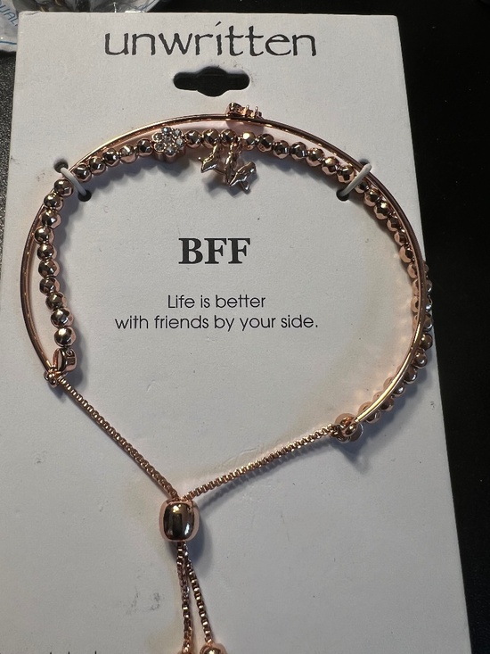 Jewelry - Unwritten Silver Plated Rose Gold Tone BFF Adjustable Bolo Bracelet NWT